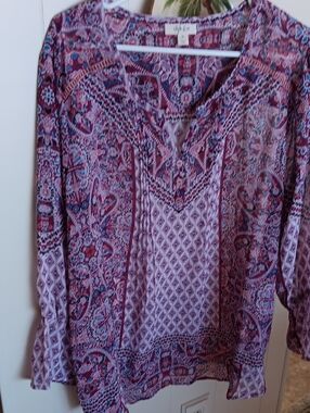 Style & Co. Pink and Purple Paisley V-Neck Tunic Top 2x